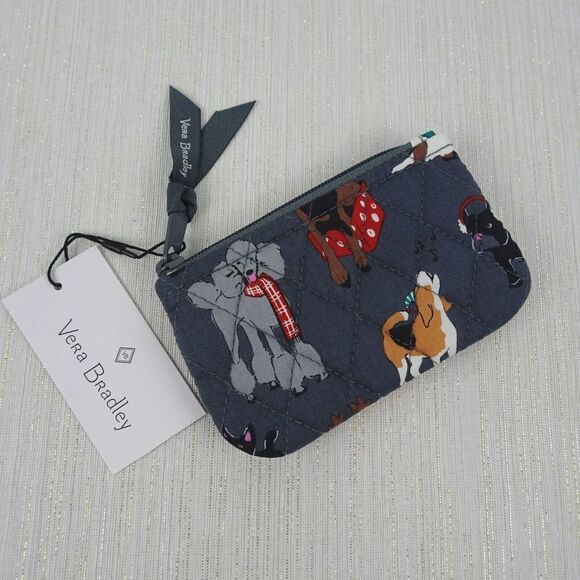 Vera Bradley Holiday Dogs Zip Coin Case Purse Signature Cotton Factory Style NWT - Picture 1 of 5